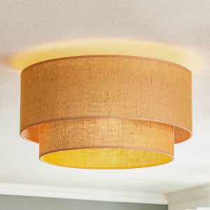 Plafonnier Tissu &agrave; intensit&eacute; variable 'Boho jute' en textile pour salon & salle &agrave; manger - brun naturel