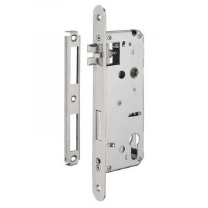 THIRARD Serrure encast. Intelock trou cylindre porte d'entrée, inox, axe50mm, entr'axes85mm, carré8, révers., bouts ronds