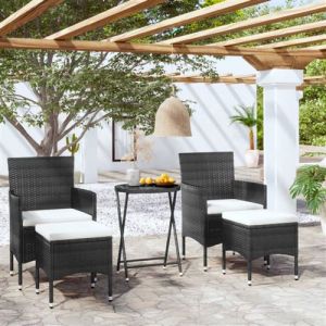 VidaXL Ensemble de bistro 5 pcs Résine tressée et verre trempé Noir