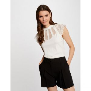 Morgan T-shirt manches courtes &agrave; dentelle ecru femme - Taille M