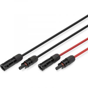 Digitus Kit de rallonge de câble Solaire – 2 câbles – 5 m – Section de conducteur 6 mm² – connecteurs MC4 – IP65/68 – résistant aux UV et aux intempéries – Gaine XLPO – 1x Rouge, 1x Noir