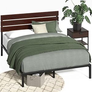 Zinus Sommier Plateforme en Bambou et métal Durable Figari avec tête de lit à Lattes | 140 x 190 cm | 31 cm Haut | Support de Lattes en Acier | Facile à Monter | Belle Finition