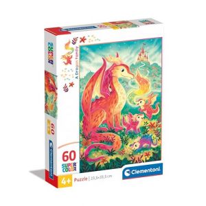 Clementoni Puzzle A Dragon Family 60 Pièces - Supercolor, Puzzle pour Enfants, Fabriqué en Italie, 26600