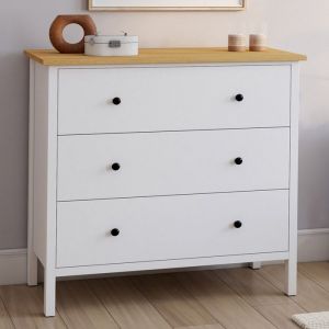 Idmarket Commode 3 tiroirs ACHILLE 80 cm bois blanc plateau bois