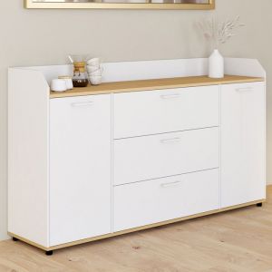 Idmarket Buffet 140 cm JABA 4 portes avec rebord blanc et plateau bois façon hêtre