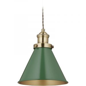 Relaxdays Lampe suspension design industriel, HxD : 130x18,5 cm, métal, E27, luminaire de salle à manger, vert-laiton