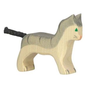 Holztiger Figurine Petit chat gris en bois