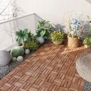 Set de 10 dalles de jardin Alliste bois d'acacia 12 lattes 0,9 m&sup2; naturel casa.pro