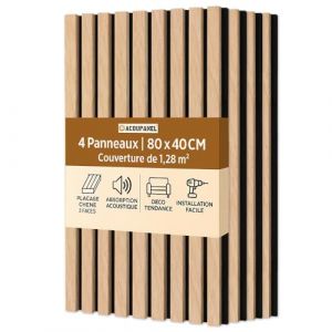 Acoupanel - Panneau Tasseau Bois Acoustique - Chêne Clair - 1,28m²
