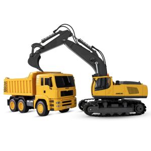 Amewi Kit 2 en 1 avec Pelleteuse à chaîne et Camion Benne basculante 1:18 RTR télécommandé RC Enfants à partir de 6 Ans