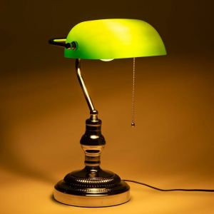 Barcelona led Lampe de table vintage "BANQUERO" - E27 - Chrom&eacute; - Vert