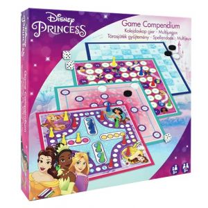 Disney Princess Games Compendium, Profitez de 4 Jeux de société, 9 Morris pour Hommes, Drafts, Ludo, Jeu d'échelles, Excellent Cadeau pour Les Enfants à partir de 5 Ans