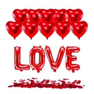 SPARKLERS CLUB PACK ROMANTIQUE XXL SAINT-VALENTIN - Ballons C?ur Rouge (x10 + 100 p&eacute;tales de rose rouge + Ballon LOVE en amoureux, id&eacute;al pour Saint Valentin