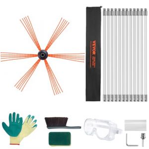 VEVOR Kit de Ramonage Poêle Pellet Cheminée 12 m Brosse de Nettoyage 360° avec 12 Tiges Flexibles Nylon Accessoires Nombreux pour Conduits Cheminée Usage Domestique Convient à la Plupart des Conduits