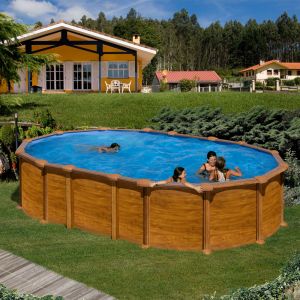 Gre Kit piscine hors-sol amazonia acier aspect bois ovale - 610 x 375 x h.132 cm