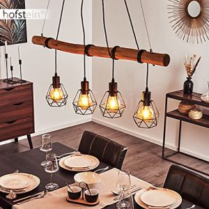 Hofstein Suspension Seegaard en bois et métal noir, élégante lampe pendante rétro-moderne idéale dans une salle à manger design, hauteur max. 132 cm, Ø36 cm, pour 4 ampoules E27 max. 60 Watt