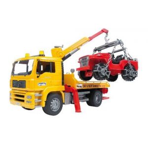 Bruder Toys 02750 - Camion de dépannage MAN TGA jaune avec portique et Jeep rouge