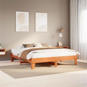 VidaXL Cadre de lit sans matelas cire marron 200x200cm bois pin massif, meuble de chambre &agrave; coucher, sommier, lit en bois, lit, lit double