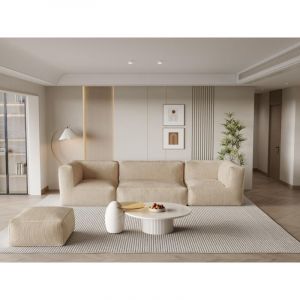 Canapé modulable avec pouf en velours côtelé beige NOUMARA