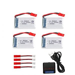 Yunique France 4 Pièces Batterie Lipo Rechargeable (3.7v 750mah) Pour Rc Drones Quadcopters Mjx X300c X400 X800 + Chargeur-Autre