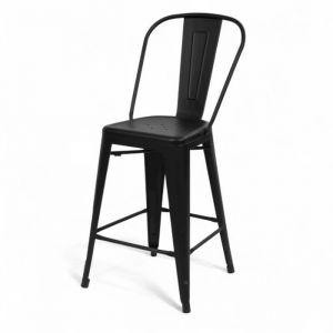 Kosmi Chaise de bar industrielle en métal noir mat avec dossier – hauteur assise 66 cm – style vintage et robuste