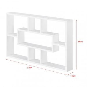 Étagère meuble mural design flottante stylée 7 compartiments de rangement 77 cm blanc 03_0005848