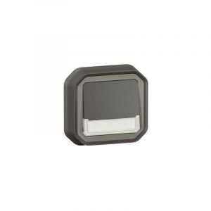 Legrand Poussoir no-nf lumineux porte-&eacute;tiquette avec voyant &eacute;tanche Plexo 10A IP55 IK08 complet fixation encastr&eacute; - anthracite