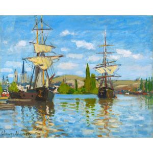 Figured'Art Peinture par Num&eacute;ro Adulte avec Cadre Bateaux Navigant sur la Seine &agrave; Rouen - Monet - Activit&eacute; Manuelle Kit de Loisir Cr&eacute;atif DIY Num&eacute;ro d'Art Complet - 40x50cm toile tendue sur ch&acirc;ssis