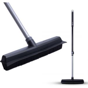 CLEANLY Balai en caoutchouc avec raclette - Balai de barbier - Balai doux intérieur et extérieur - télescopique 114-142 cm - Brosse avec manche - Balai d'intérieur - Largeur 34 cm - Noir, Gris