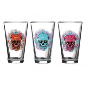 3 Verres à eau ou cocktail calavera tête de mort mexicaine 32 cL