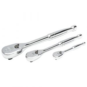 SATA ST13975 Lot De 3 Clés À Cliquet Professionnelles 1/4", 3/8" Et 1/2" 120P Avec Interrupteur Marche/Arrêt Et Double Griffe 60 Dents Tête Goutte À Goutte Heavy Duty