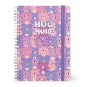 Legami Cahier à spirales ligné 7 mm, Teddy Bear, Large, Format A4, Papier certifié FSC, Contient 1 feuille d'autocollants, 160 pages, Fermeture élastique, 15 x 21 cm