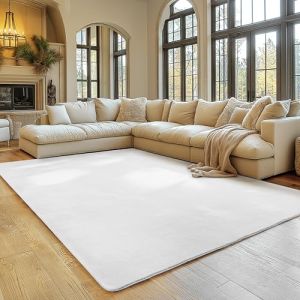 Image de Tapis SIMPEX 140x200 cm Poils Courts Lavable Doucement Antid&eacute;rapant et Design Moderne pour Salon Chambre Blanc