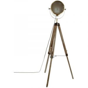 Pegane Lampadaire tr&eacute;pied en bois et acier coloris bronze - Longueur 62,5 x Profondeur 57 x Hauteur 150 cm