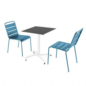 Oviala Table carrée pied blanc inclinable plateau noir 60 x 60 cm en HPL et 2 chaises en métal