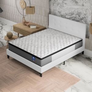 Ensemble 140x190cm-Matelas ressorts ensachés et Mémoire de forme + Lit avec Tête de lit et sommier à lattes, Matelas 30cm d’épaisseur
