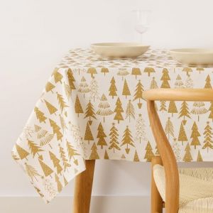 BELUM Nappe de Noël 100 x 140 cm 100% Coton résiné Anti-Taches (Acte Non plastifié) Modèle Christmas 31 Gold, Doré