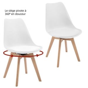 Lot de 2 Chaise Pivotante Salle à Manger Woltu Chaise de Cuisine, Siège en pu, Pieds en Bois Massif, Blanc