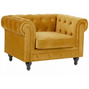 Beliani Fauteuil en velours jaune moutarde CHESTERFIELD