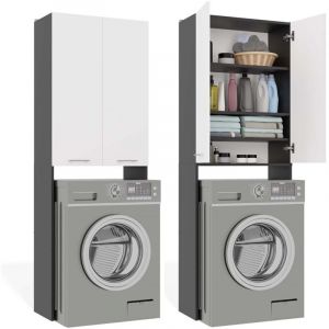 POLA - Meuble de Salle de Bain au-dessus du Lave-linge - Anthracite / Blanc - 64 x 30 x 180 cm