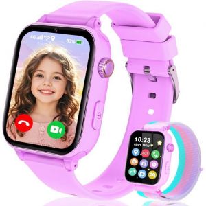 Montre Connect&eacute;e 4G Enfant GPS SOS Vid&eacute;o Chat WiFi &Eacute;cole Podom&egrave;tre Jeux, Cadeau 4-12 Ans Violet.