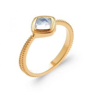 Bague - Bijoux - Aigue Marine - Plaqu&eacute; Or 18 Carats - Taille Choix 50-60 - Oxyde De Zirconium