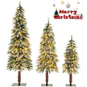 Lot de 3 arbres de No&euml;l artificiels Arbre de No&euml;l enneig&eacute; avec 129/231/369 branches en PVC et 50/100/150 lumi&egrave;res LED blanc chaud 90 /120 /150 cm