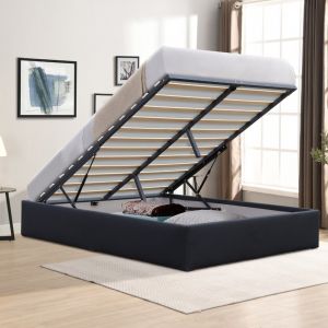 Lit Coffre 120x190 avec Pieds pour Matelas - 12 Lattes - Montage Rapide et Facile - Rev&ecirc;tement PVC Simili Facile Entretien - Design Moderne et Fonctionnel - LIT CELIA NOIR