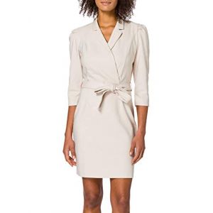 Image de Morgan Robe droite ceintur&eacute;e avec manches 3/4 ivoire femme