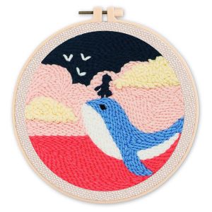 Punch Needle : Baleine bleue et Fillette - avec cadre