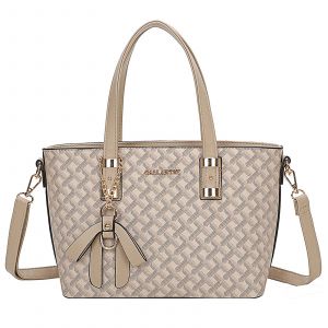 Sac Cabas pour Femme Motif Graphique Tressé avec Nœud et Bandoulière Gallantry Taupe