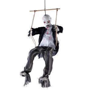 Ptit Clown Zombie sur balançoire - animé, sonore, lumineux - 80 cm