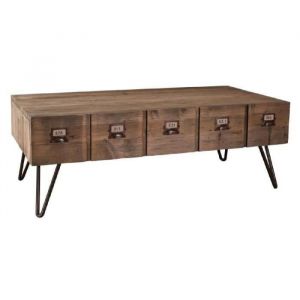 Image de SARAGOSSE Table b e style industriel en pin et métal verni L 120 x l 60 cm