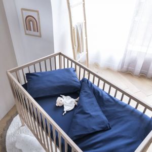 Someo Housse de couette bébé coton lavé 80x120 Bleu marine